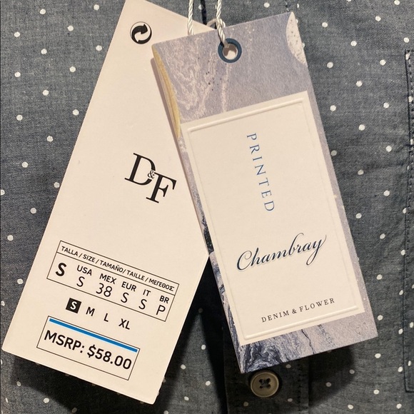 NWT Denim & Flower Blue and White Casual Button Down Chambray Shirt Men’s - Picture 3 of 13